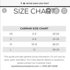 carmar denim size guide